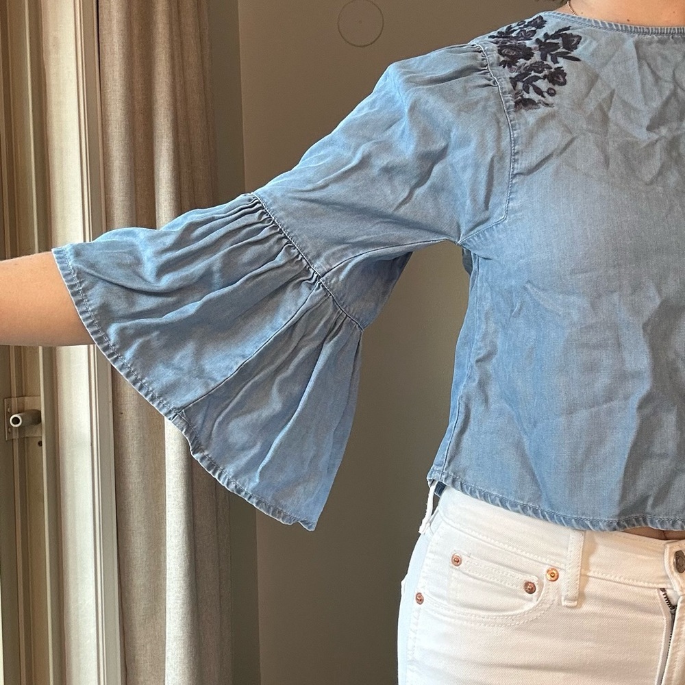 Hollister Light Blue Bell Sleeve Blouse